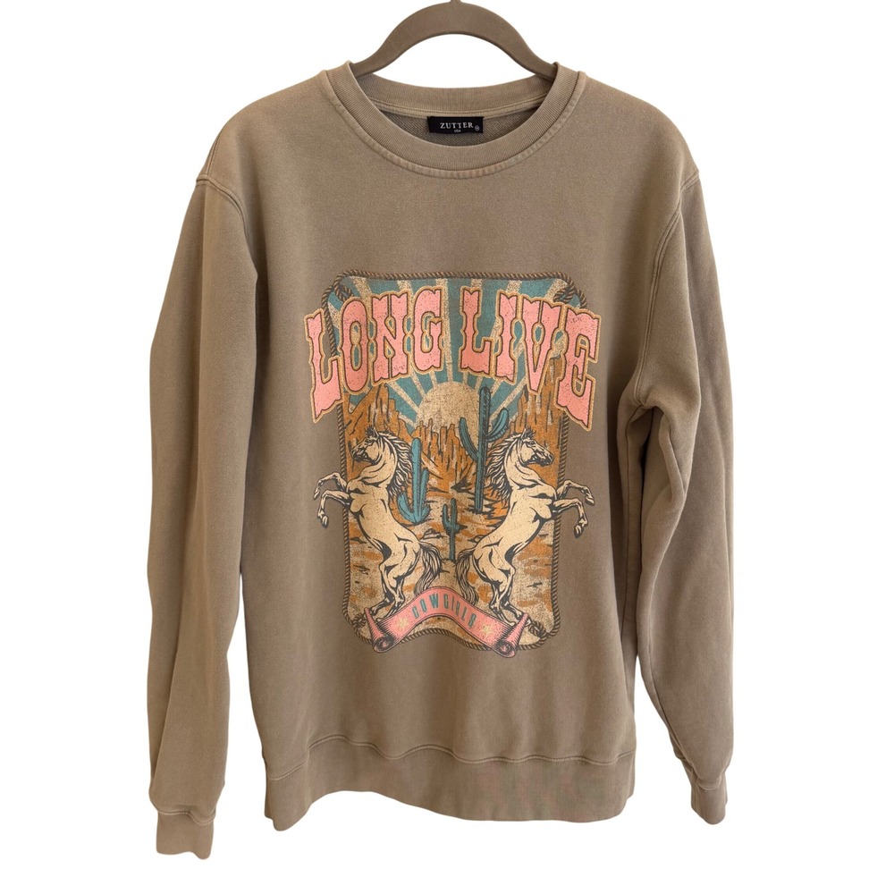 Zutter USA Long Live Cowgirls Graphic Sweatshirt Western Taupe Cotton Medium